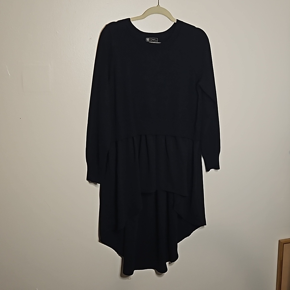 DG2 Diane Gilman Black Scoopneck High Low Dress Large